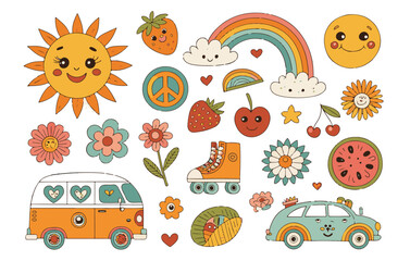 Fototapeta premium Funky Vintage Stickers Set with Happy Elements