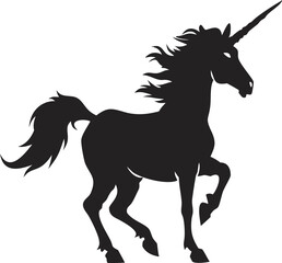 Striking Black Unicorn Silhouette - Minimalist Mythical Creature Vector Illustration