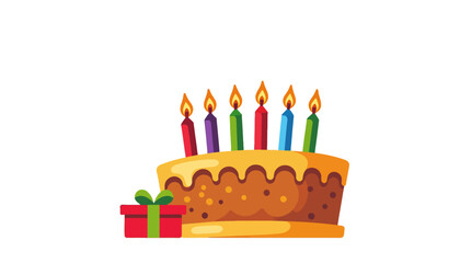Birthday-Cake-with-Candles-and-Gift-Celebration-Party-Dessert-Anniversary-Occasion-Festive-Sweet-Treat-Bakery-Delicious-Food-Colorful-Candles-Vector-Illustration