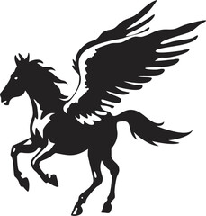 Majestic Pegasus in Flight - Detailed Black and White Ink Drawing, Mythical Winged Horse
