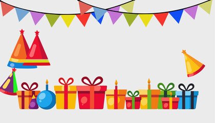 Celebration-Banner-Gifts-Illustration-Festive-Background-with-Colorful-Pennants-Party-Decorations-for-Birthday-Celebration-Holiday-Event-Greeting-Card-Design