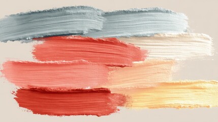 Modern Artistic Palette: Blue Brushstrokes, Warm Coral, and Soft Cream Harmony