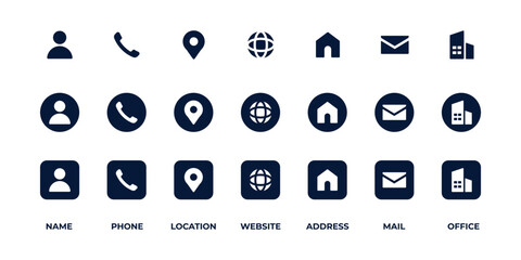 Business card contact information icons. Business card icon set. Vector Illustration.