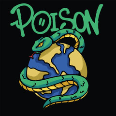 Snake Around Earth Urban Streetwear t shirt design