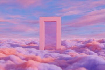 Dreamlike portal amidst cotton candy clouds at twilight