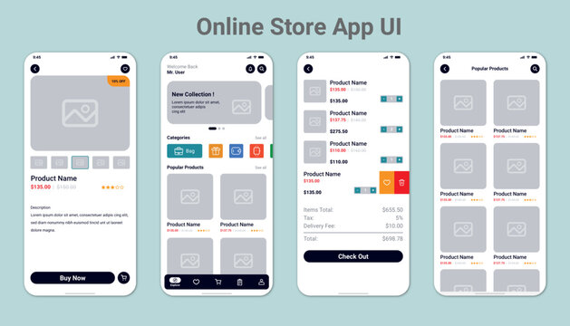 Ecommerce store app user interface for android and ios.	