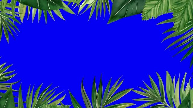 Tropical leaves vibrant frame animation, transparent 4K video, green screen