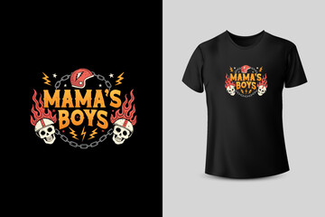 Mama's Boys Skull Flames T shirt Design