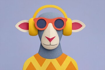 Fototapeta premium Stylish sheep with headphones showcases vibrant colors in playful design