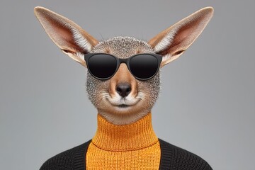 Stylish kangaroo in sunglasses showcases modern fashion and playful spirit