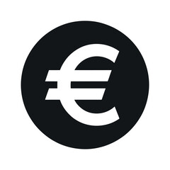 Simple Euro Currency Symbol in a Black Circle on White Background
