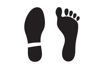 Footprint Silhouette Icons Shoe and Bare Foot Vector Clipart Set