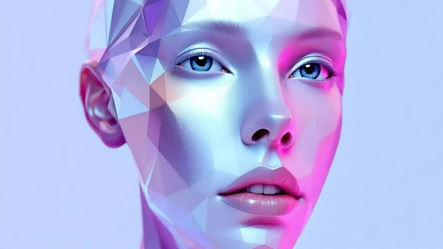 AI generated face forming from polygons and vanishing