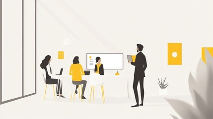 Meeting in a bright, modern office