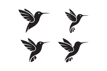 Hummingbird Silhouette Icons Elegant Flying Bird Vector Illustrations