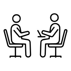 Two people consulting a specialist, discussing ideas, in a minimalistic style on a white background