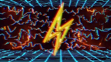 Animated glitch effect lightning icon retro TV interference channel distortion 80s digital noise creating nostalgic electrifying overlay video content - Powered by Adobe
