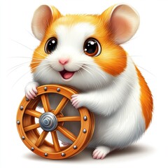 Adorable Hamster with Wooden Wheel