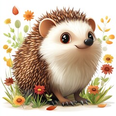 Adorable Hedgehog in Autumn Meadow