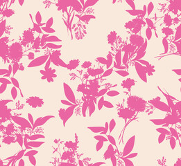 Trendy Hand drawn Wild Meadow florals , Flower bouquet illustration Seamless Pattern Vector