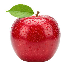 Red apple with water droplets and leaf on black