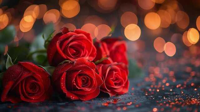 Valentine's day background with pile of red roses lying down