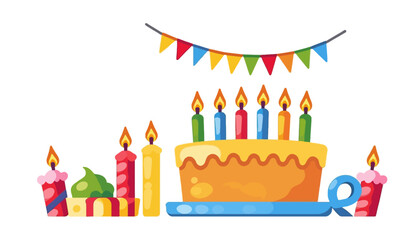 Birthday-Cake-Celebration-Vector-Illustration-Festive-Candles-Bunting-Banner-Party-Decorations-Colorful-Celebration-Design-Cheerful-Birthday-Theme