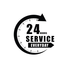 Twenty Four Hour Service Everyday Clock Graphic Design for Business Branding