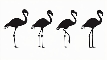 Naklejka premium Four black silhouette flamingos in various poses