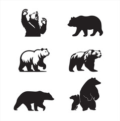 set of silhouettes of animals high quality vector image bear animal