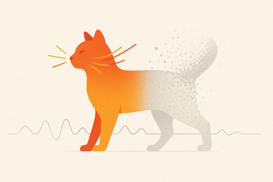 Half-Pixelated Vector Cat in Transition &mdash; Schr&ouml;dinger&rsquo;s Quantum Metaphor