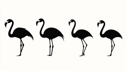 Obraz premium Four black silhouette flamingos, side views