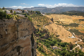 Beautiful Outdoor Scenery from Ronda Town in Spain. Sunny View of Nature and Rock in Andalusia.