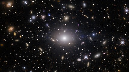 Fototapeta premium Captivating image of a cosmic void showcasing an empty expanse surrounded by clusters of galaxies in the vast universe
