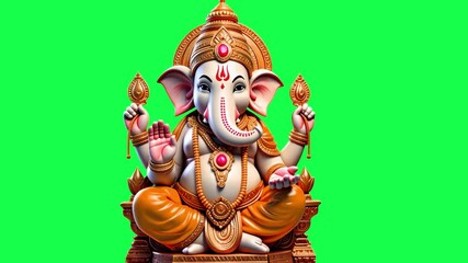 Ganesha hindu deity animation, transparent 4K video, green screen