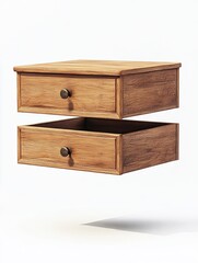 Light brown wooden nightstand drawers, open