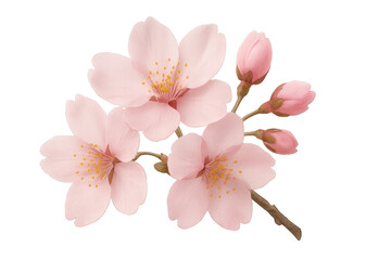 Obraz premium Delicate cherry blossom branch, soft pink flowers blooming, symbolizing spring and renewal, perfect for seasonal themes. Isolated on white background or PNG