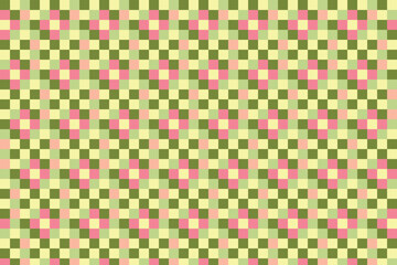 Seamless pattern, floral 8-bit wallpaper design. Pixel art with modern floral blocks. Seamless pattern of square blocks. Vector illustration.