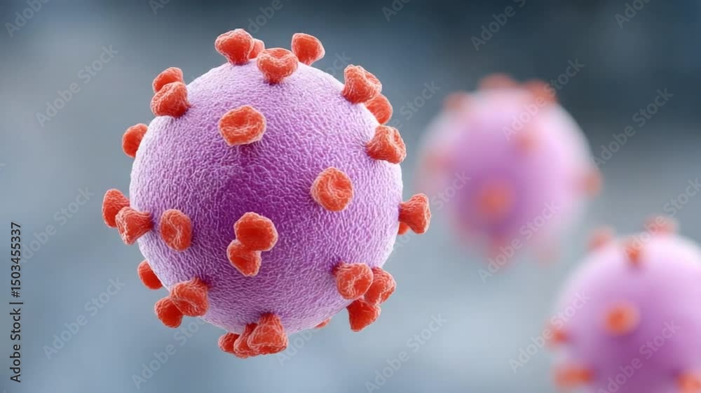 Poster microscopic marvel: a detailed close-up reveals the intricate structure of a virus particle, showcas