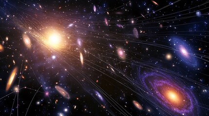Fototapeta premium Concept of cosmic evolution with galaxies and stars forming and evolving through cosmic time depicted as a series of interconnected events across space time