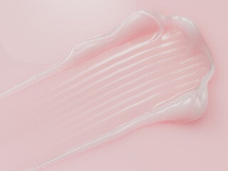 Glossy pink skincare gel smear on pastel background. Ideal for cosmetic design, moisturizer textures, facial care, product packaging, and beauty advertising. 3D rendering.