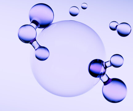 Futuristic 3D Molecular Structure &ndash; Transparent Spheres and Liquid Elements for Skincare and Science Concepts