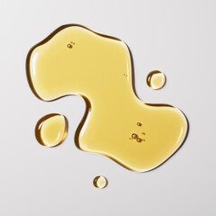 Golden liquid jojoba oil drops, olive oil texture abstract background, 3d rendering