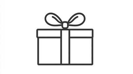 Simple black line drawing of a gift box with ribbon