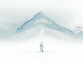 Lone Figure with Misty Mountain, and Moonlit Scene.