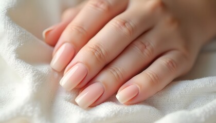 Naklejka premium Nude Nail Polish on Woman's Hand