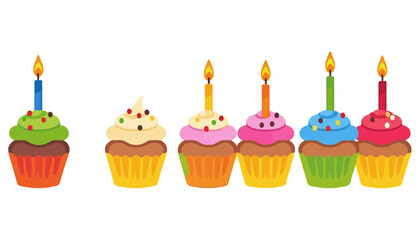 Colorful-Birthday-Cupcakes-Celebration-Image-with-Candles-Festive-Treats-for-Party-Decorations-Happy-Birthday-Baking-Delights-Cupcake-Clipart-Illustration