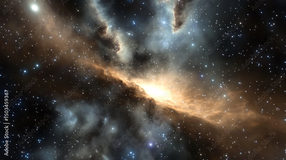 Wall mural cosmic visualization of the interstellar medium where clouds of gas and dust swirl between stars inf