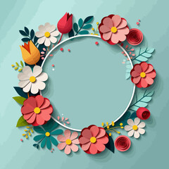 Floral-Frame-with-Pastel-Background-Paper-Cut-Flowers-and-Leaves-Template-Perfect-for-Invitations-Greeting-Cards-or-Spring-Themed-Designs-Celebrate-the-Beauty-of-Nature