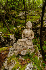 stone statue of buddha in the forest 